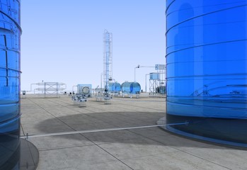 Obraz premium oil refinery, glass factory, exterior visualization, 3D illustration