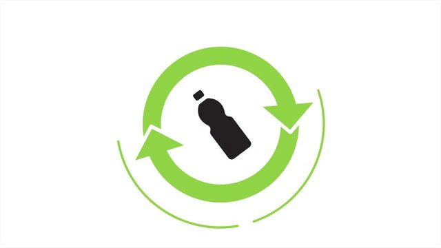 Recycle icon with rotating arrows. PLastic bootle inside. (Seamless Loop Animation)