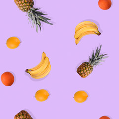 Summer tropical background, pineapple , banana and lemon. seamless pattern