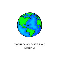 World wildlife day. 3 march. The Earth Vector isolated  illustration on white background