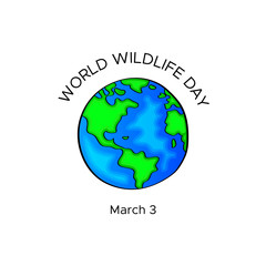 World wildlife day. 3 march. The Earth Vector isolated  illustration on white background