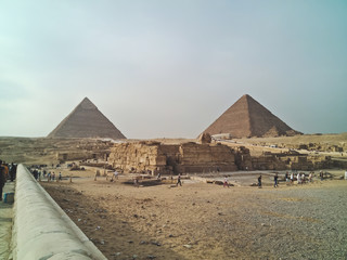 A view of the the Great Pyramids at Giza, Egypt