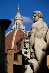 Fototapeta na wymiar Italia, Toscana, Firenze, la cattedrale e copia del David di Michelangelo.