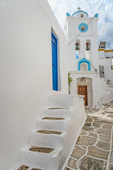 Steps and church in Lefkes, Greece