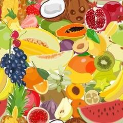 Seamless pattern with exotic and tropical fruits. Vector illustration