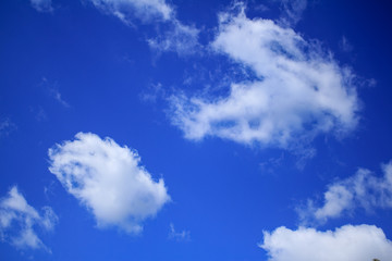 blue sky and heavy, white clouds