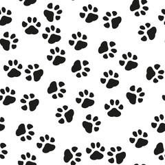 Dog Paw seamless pattern vector footprint kitten puppy tile background repeat wallpaper cartoon isolated illustration white - Vector illustration