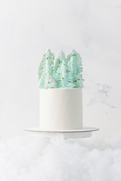 Cake with pine tree frosting
