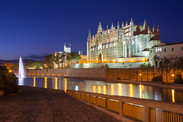 Fototapeta na wymiar Palma de Mallorca - The cathedral La Seu at dusk.