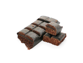 Chocolate Hematogen with figs isolated on white background for design.