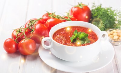 Tomato soup in plate