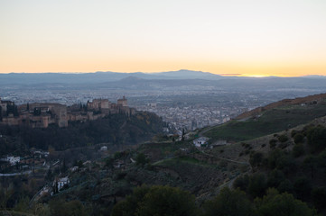 Obraz premium Panorama of Sierra Nevada and Granada, Spain as Seen from Sacromonte Hill