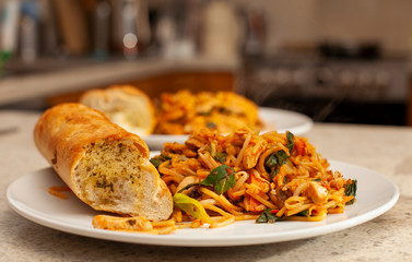 Stir fry with garlic bread
