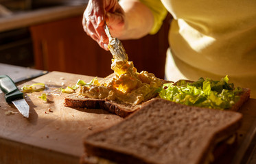 Woman making sandwiches