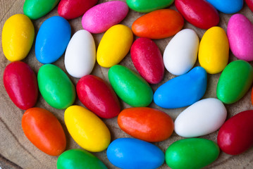 Easter background with colorful candy eggs. Spring holiday.