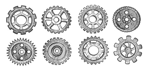 Collection of transmission cog wheels and gears