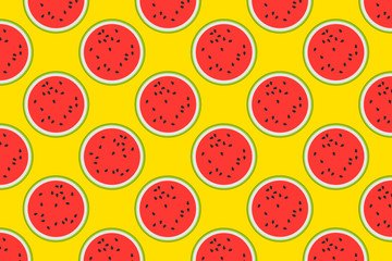 Graphic watermelon on a yellow background. Colorful background. Wallpaper. Seamless patterns