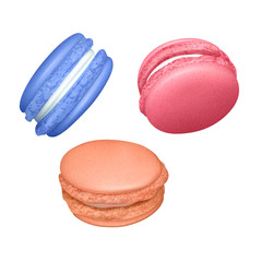 Set of Macarons. Realistic Tasty Colourful French Macaroons. Isolated on white background, Vector Illustration