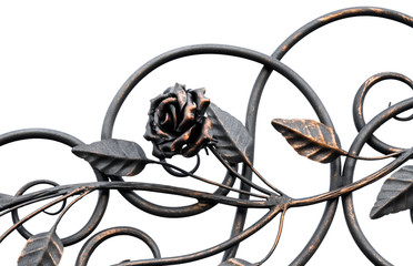 Beautiful forged rose from metal closeup