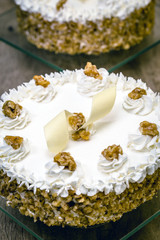 Fototapeta na wymiar Homemade cake made with cream and walnuts.