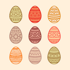 Easter eggs vector flat icons painted in traditional style. Eggs isolated vector. Easter eggs for Easter holidays design. Eggs icons flat modern style.