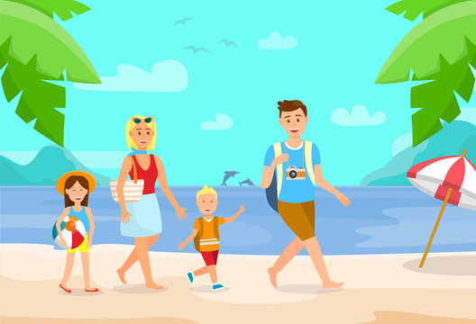 Summer Vacation on Beach Cartoon Illustration