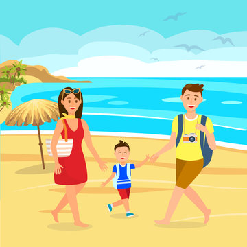 Summer Holidays on Beach Cartoon Illustration
