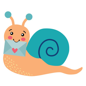 Vector Cute Pen Pal Snail With Envelope Illustration