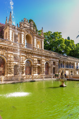 View at the Mercury Pond of the Real Alcazar, UNESCO World Heritage Site, Sevilla, Andalusia, Spain