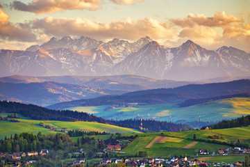 Spring sunset in Tatra Mountains, Pieniny range