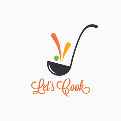 Soup ladle with food splash concept. Cooking spoon