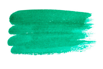 Fototapeta premium Abstract watercolor spot on white textured paper. Isolated. Hand-drawn background. Aquarelle brush stains on paper. For design, web, card, text, decoration, surfaces. Turquoise, marine color.