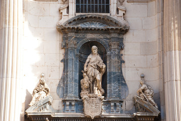 Part of ancient cathedral in Spain, Murcia. European architecture church.