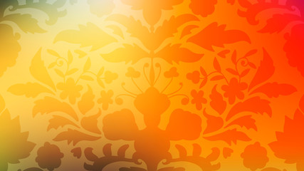 Colorful modern blurred gradient card with flowers, damask. Business poster, background. Vector illustration.   