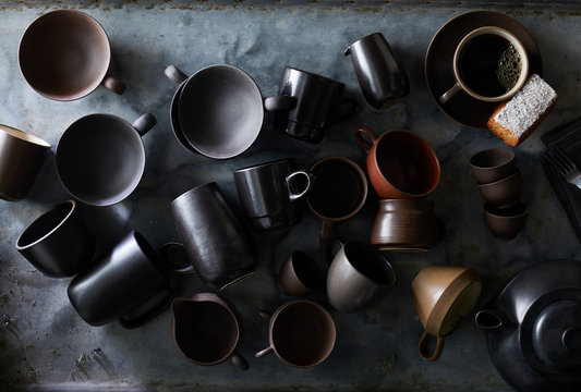 Collection of Mugs on Zinc Surface