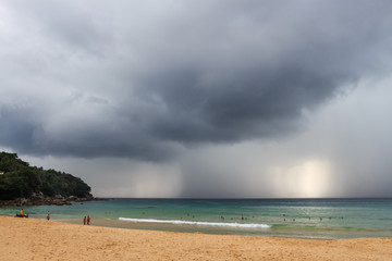 beach during rain and storm
