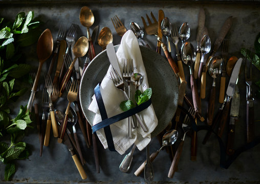 Polished Flatware With Mixed Cutlery