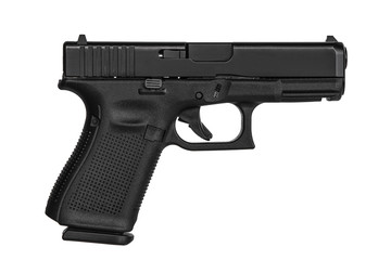 modern black submachine gun on a black