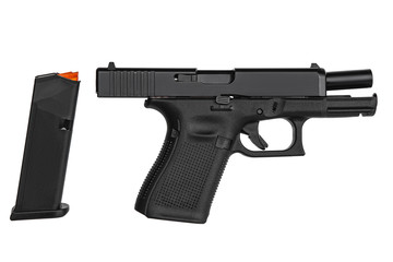 modern black submachine gun on a black