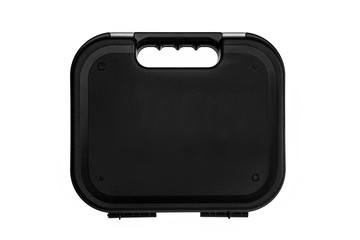 black plastic case for gun isolated on white back