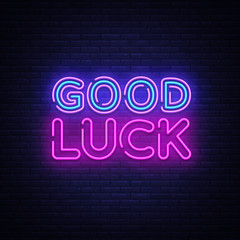 Good luck neon sign vector. Good luck Design template neon sign, light banner, neon signboard, nightly bright advertising, light inscription. Vector illustration