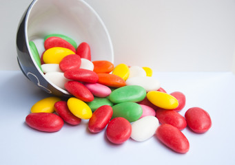 Easter colorful egg candies. Sweet food  background. Many glazed bonbons.