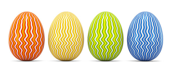 Four Easter eggs on a white background. 3d rendering illustration.