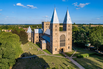 Southwell Mister and Romanesque Cathedral in Nottinghamshire, England, UK. Aerial view