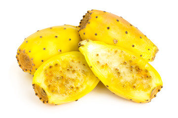 yellow prickly pear or opuntia with half isolated on a white background