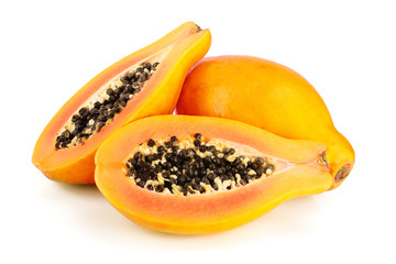ripe cut papaya isolated on a white background