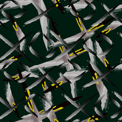 abstract geometric figures of gray and yellow colors on a dark green background