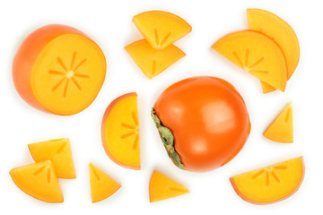 persimmon fruit isolated on white background. Top view. Flat lay pattern