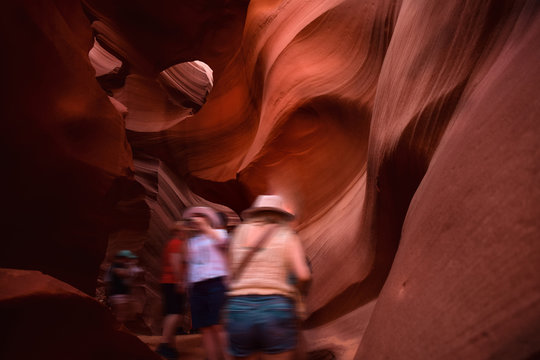Tourists excursion at Antelope canyon, Arizona. Adventure trip