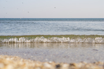 Calm sea in spring sunny day. Selective focus.